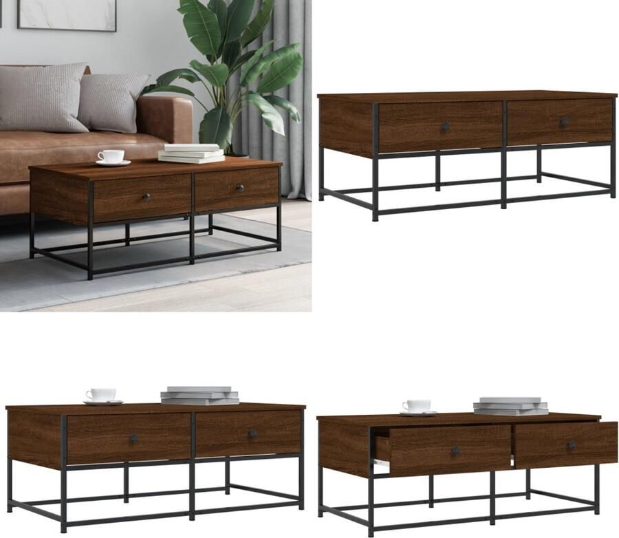 VidaXL Salontafel 100x51x40 cm bewerkt hout bruin eikenkleur Salontafel Salontafels Bijzettafel Banktafel