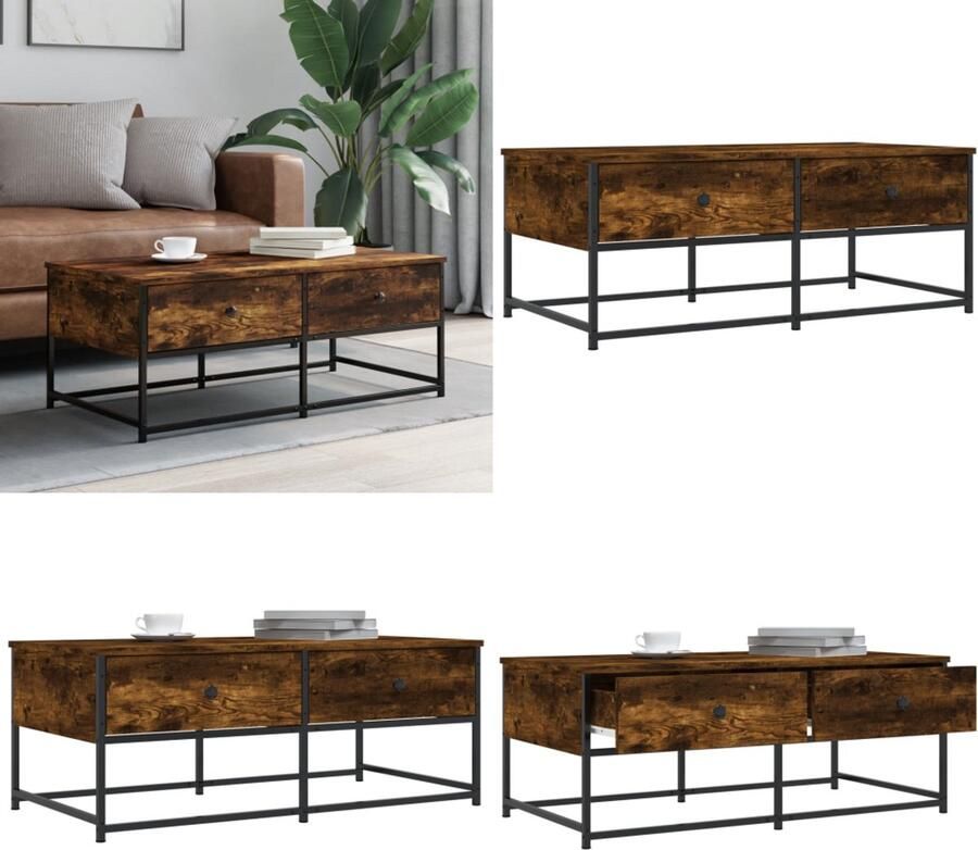 VidaXL Salontafel 100x51x40 cm bewerkt hout gerookt eikenkleurig Salontafel Salontafels Bijzettafel Banktafel