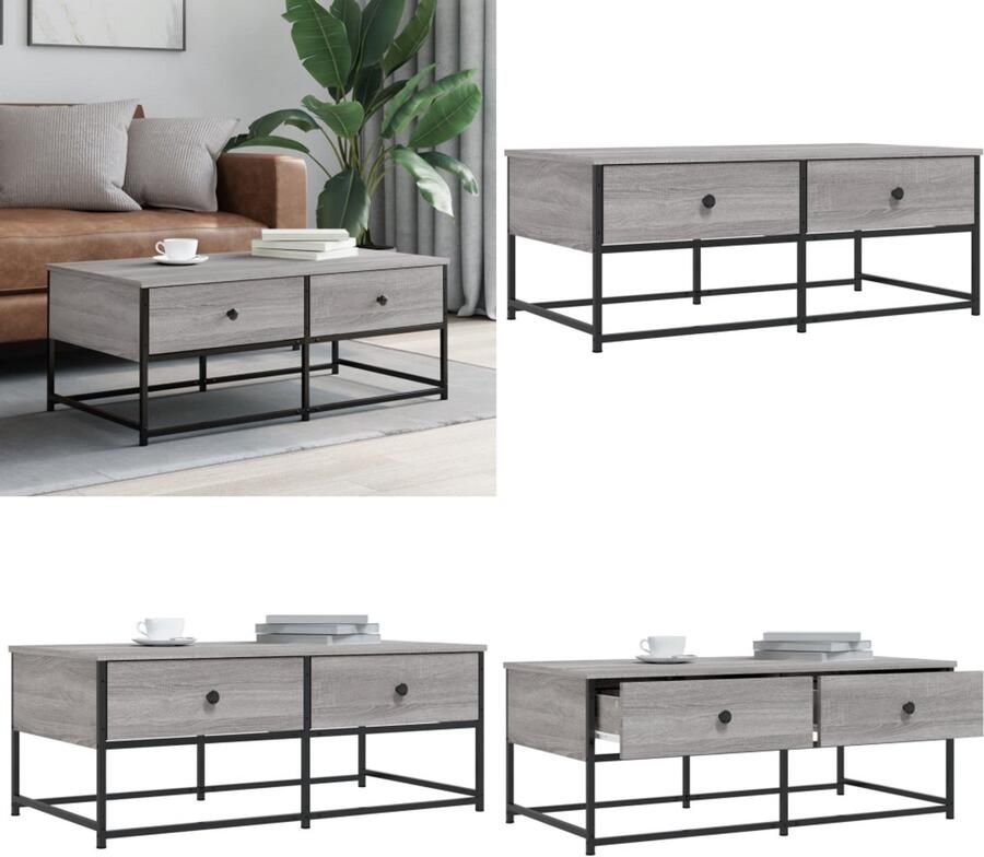 VidaXL Salontafel 100x51x40 cm bewerkt hout grijs sonoma Salontafel Salontafels Bijzettafel Banktafel