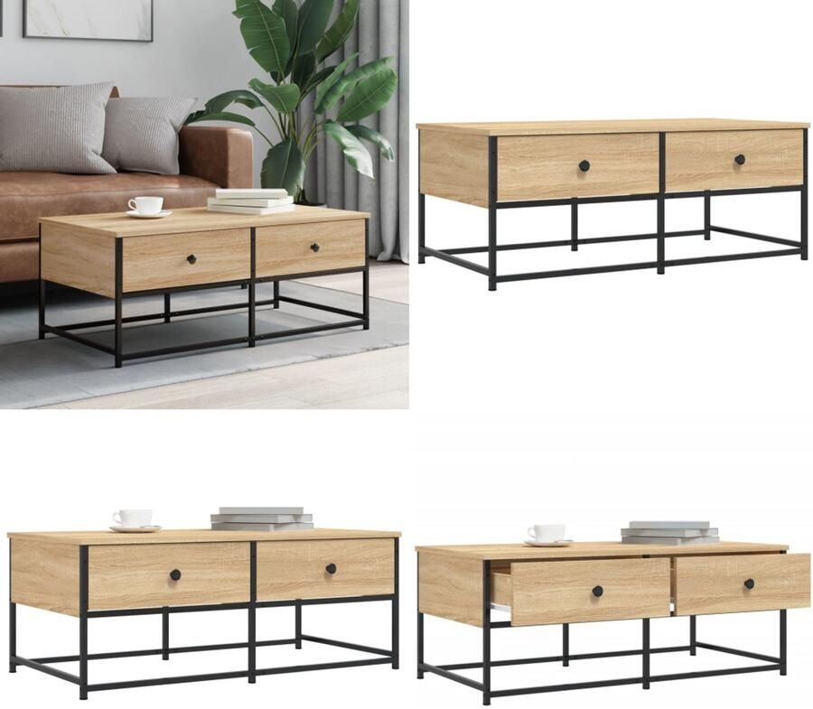 The Living Store Salontafel Sonoma Eiken 100 x 51 x 40 cm Bewerkt hout en metaal Salontafel Houten Salontafel Sonoma Eiken Salontafel Living Room Furniture - Foto 2