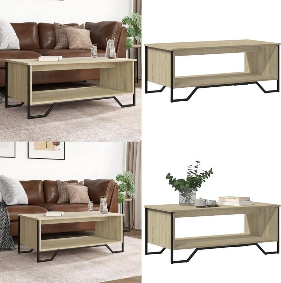 VidaXL Salontafel 100x51x40 cm bewerkt hout sonoma eikenkleurig Salontafel Salontafels Bijzettafel Woonkamertafel