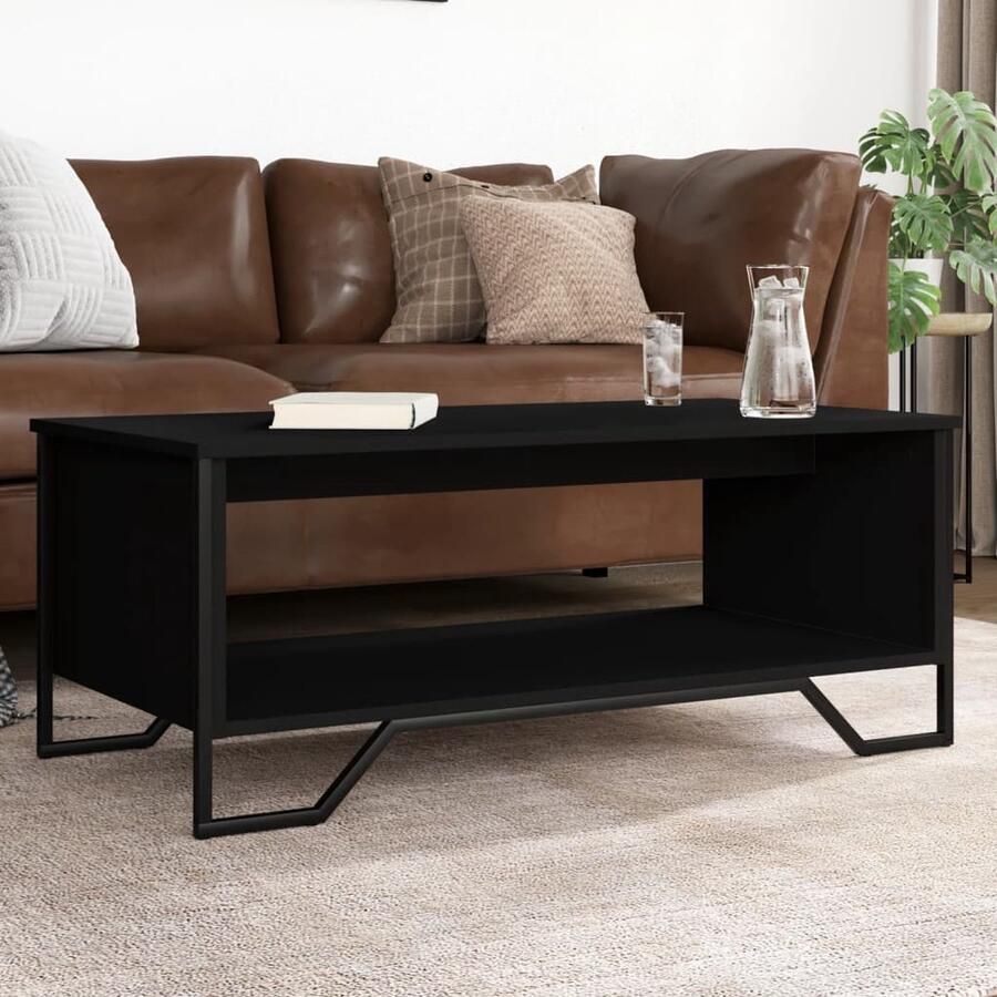 VidaXL Salontafel Zwart 100x51x40 cm Hout & Metaal Salontafel Zwarte Salontafel Houten Salontafel Modern Meubilair Livingroom Furniture Tv Tafels Side Tables Multifunctioneel Meubel Compact Salontafel Stoere Salontafel - Foto 2