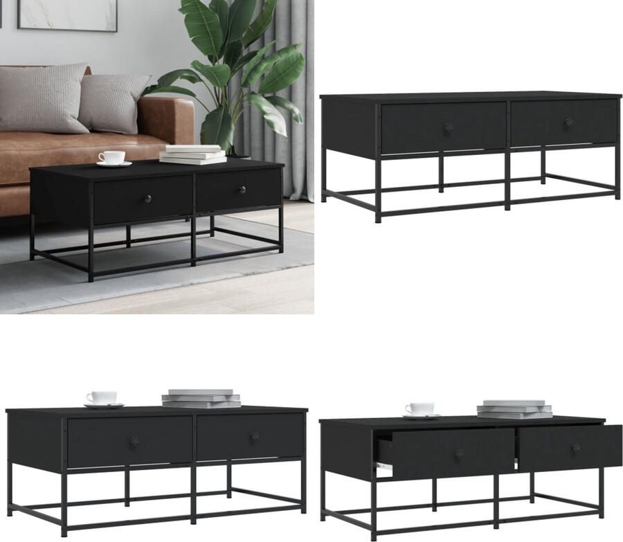The Living Store Salontafel Black 100 x 51 x 40 cm Trendy design Stevig hout metaal Verstelbare poten Salontafel Bijzettafel Houten Salontafel Zwarte Salontafel Trendige Salontafel - Foto 2