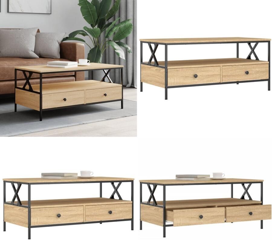 The Living Store Salontafel Sonoma Eiken 100 x 51 x 45 cm Duurzaam bewerkt hout metaal Salontafel Houten Salontafel Sonomaplank Eiken Meubilair Livingroom Furniture - Foto 2