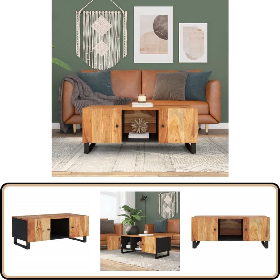 VidaXL Salontafel 100x54x40 cm Acaciahout & IJzer Salontafel Massief Acaciahout Salontafels Bijzettafel Houten Meubilair Stoere Meubels Vintage Meubels Moderne Salontafel