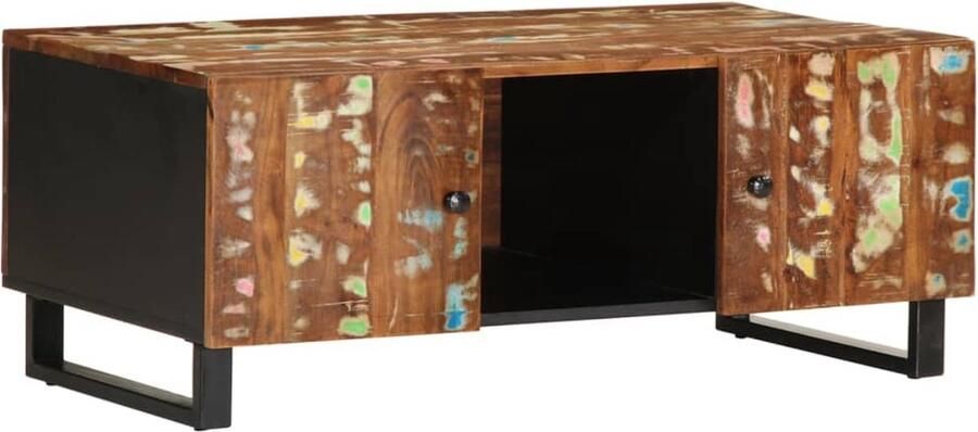 The Living Store Salontafel 100x54x40 cm massief gerecycled hout en bewerkt hout Salontafel Houten Salontafel Vintage Salontafel Recyclage Meubilair Stoere Salontafel