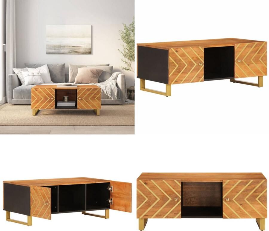 VidaXL Salontafel 100x54x40 cm massief mangohout bruin en zwart Salontafel Salontafels Bijzettafel Banktafel