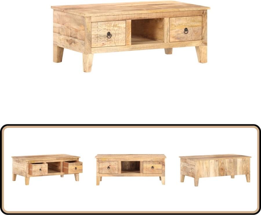 VidaXL Salontafel 100x55x40 cm Ruw Mangohout Salontafel Mangohout Landelijke Stijl Rustieke Meubels Vintage Tafels