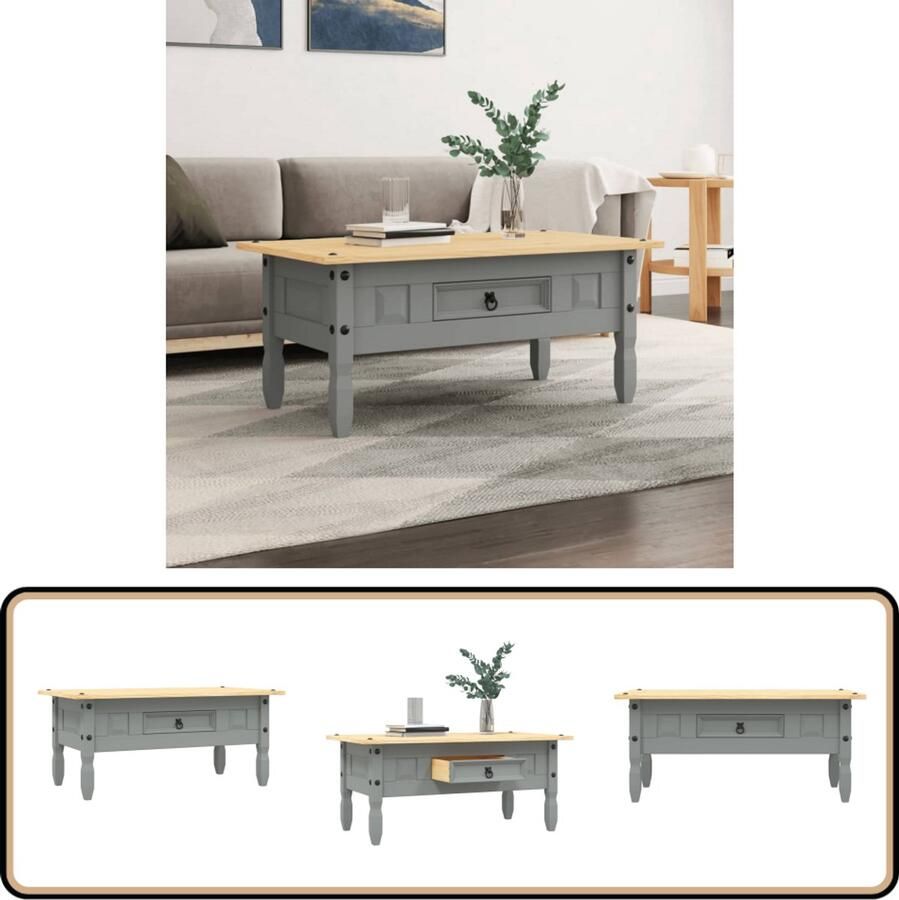 VidaXL Salontafel 100x55x44 cm Grenenhout Grijs Salontafel Corona Stijl Houten Salontafel Grenshouten Salontafel Mexicaanse Salontafel Grijze Salontafel Ronde Salontafel Bijzettafel Tv Tafellaar