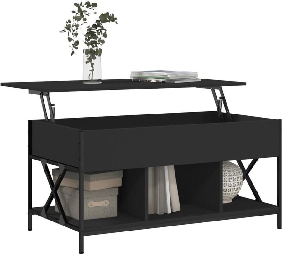 VidaXL -Salontafel-100x55x50-cm-bewerkt-hout-en-metaal-zwart - Foto 3