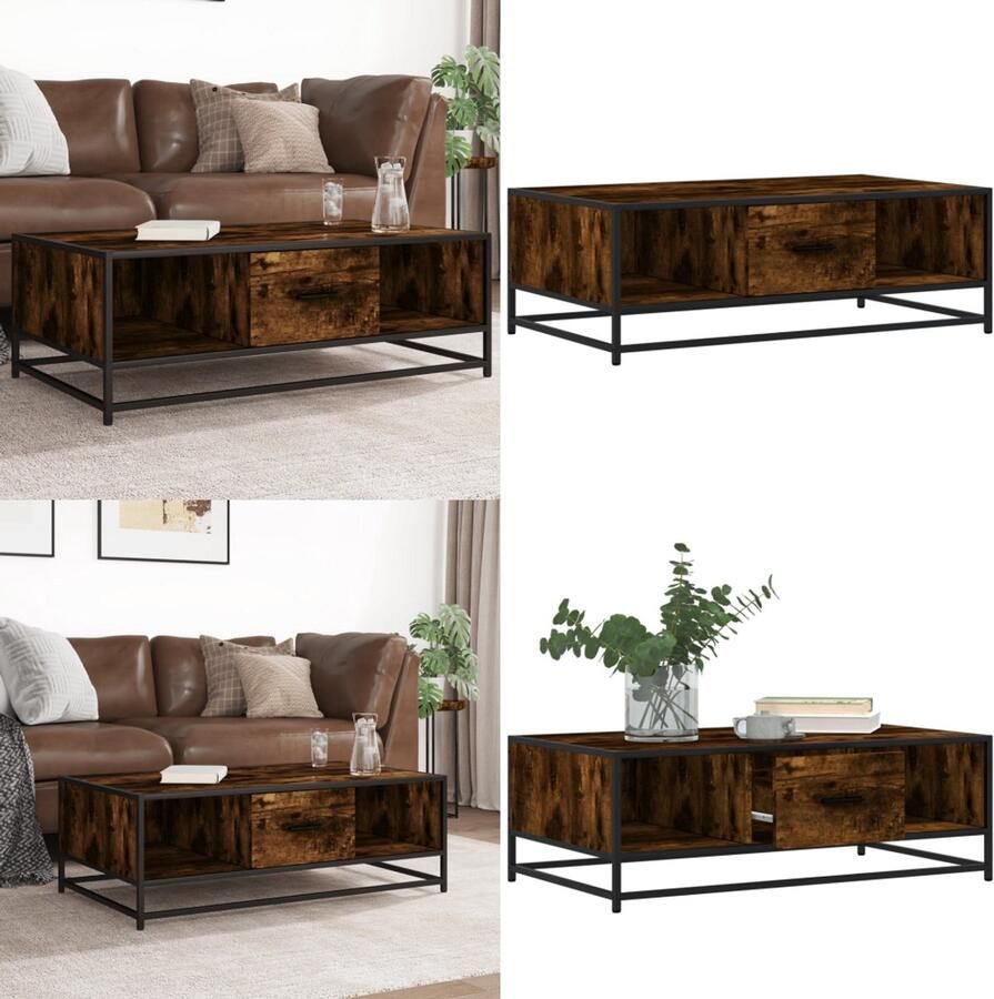 VidaXL Salontafel 100x57x35 cm bewerkt hout en metaal gerookt eiken Salontafel Salontafels Bijzettafel Banktafel