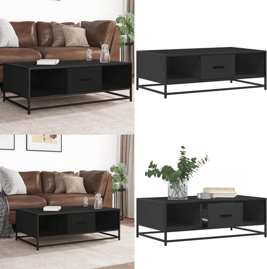 VidaXL Salontafel 100x57x35 cm bewerkt hout en metaal zwart Salontafel Salontafels Bijzettafel Banktafel