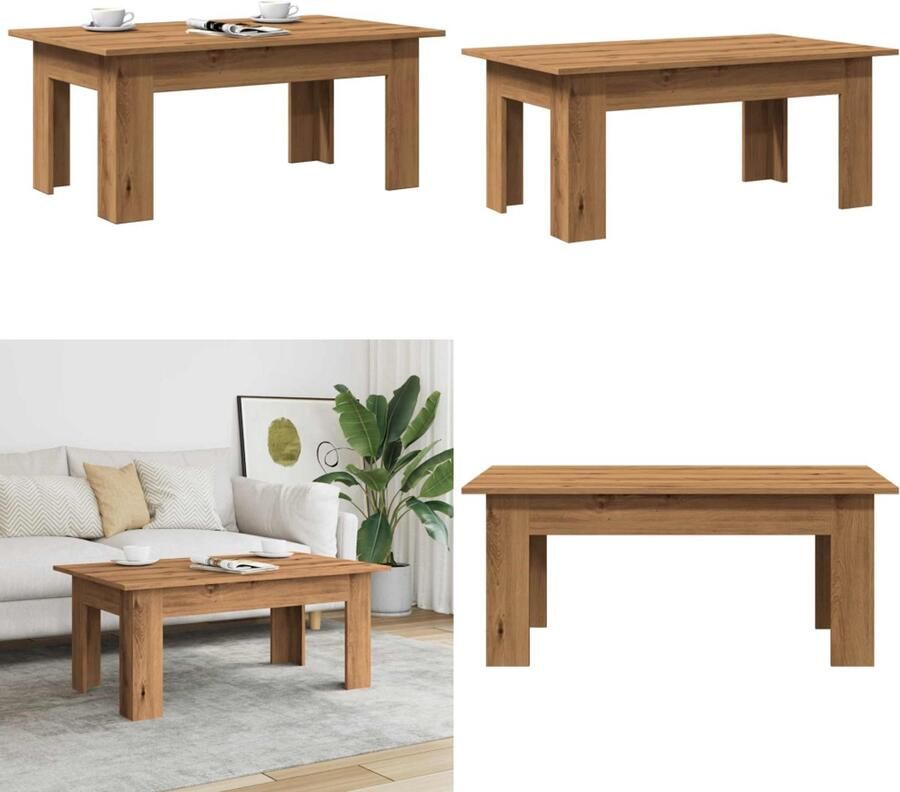 VidaXL Salontafel 100x60x42 cm bewerkt hout artisanaal eikenkleur Salontafel Salontafels Tafel Bijzettafel