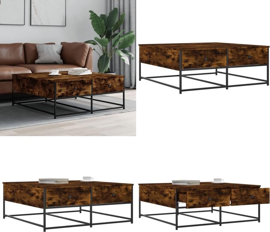 VidaXL Salontafel 100x99x40 cm bewerkt hout gerookt eikenkleurig Salontafel Salontafels Bijzettafel Banktafel