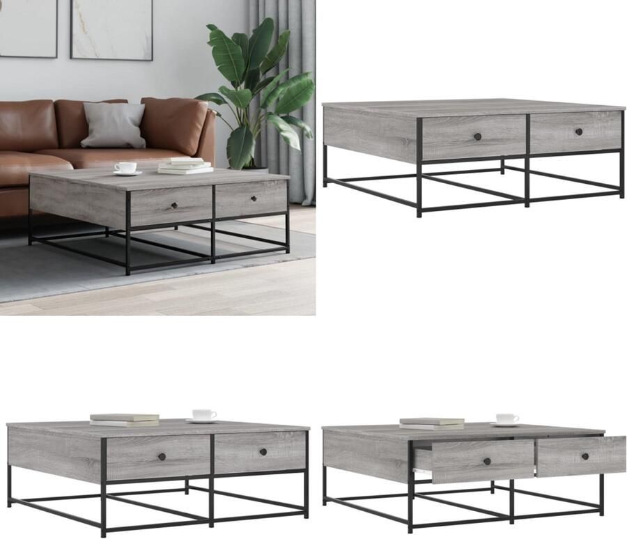 VidaXL Salontafel 100x99x40 cm bewerkt hout grijs sonoma Salontafel Salontafels Bijzettafel Banktafel