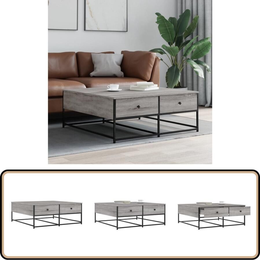 VidaXL Salontafel 100x99x40 cm Grijs Sonoma Eiken Salontafel Bijzettafel Houten Salontafel Grijze Salontafel Moderne Salontafel Trendige Salontafel Met Lade Tv Tafeltje Koffietafel Living Accessoires