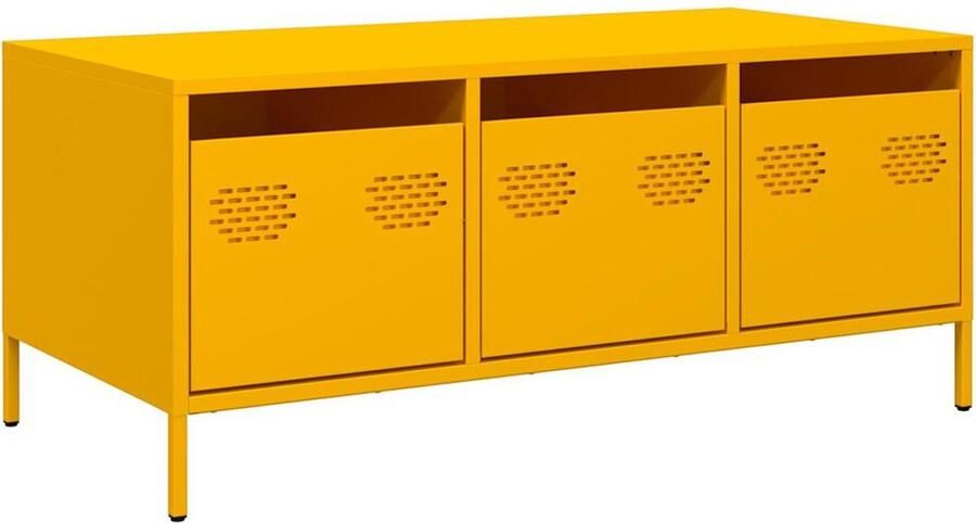 VidaXL Salontafel Staal 101 5x50x43 5 cm Geel Salontafel Industrieel Design Metalen Salontafel Mustard Yellow Ladekast Opbergruimte Stalen Salontafel Vintage Meubels Living Room Furniture Koffietafel