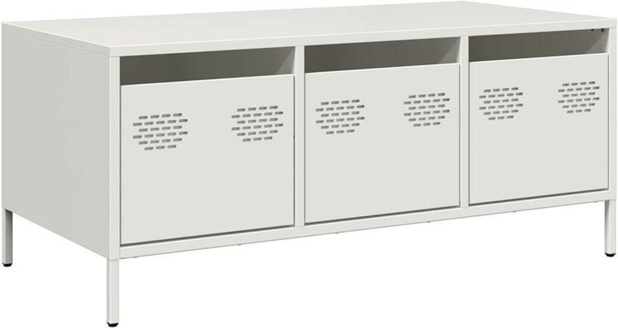 The Living Store Salontafel 101 5x50x43 5 cm koudgewalst staal wit Salontafel Industrieel Design Metalen Salontafel Witte Salontafel Met Lade