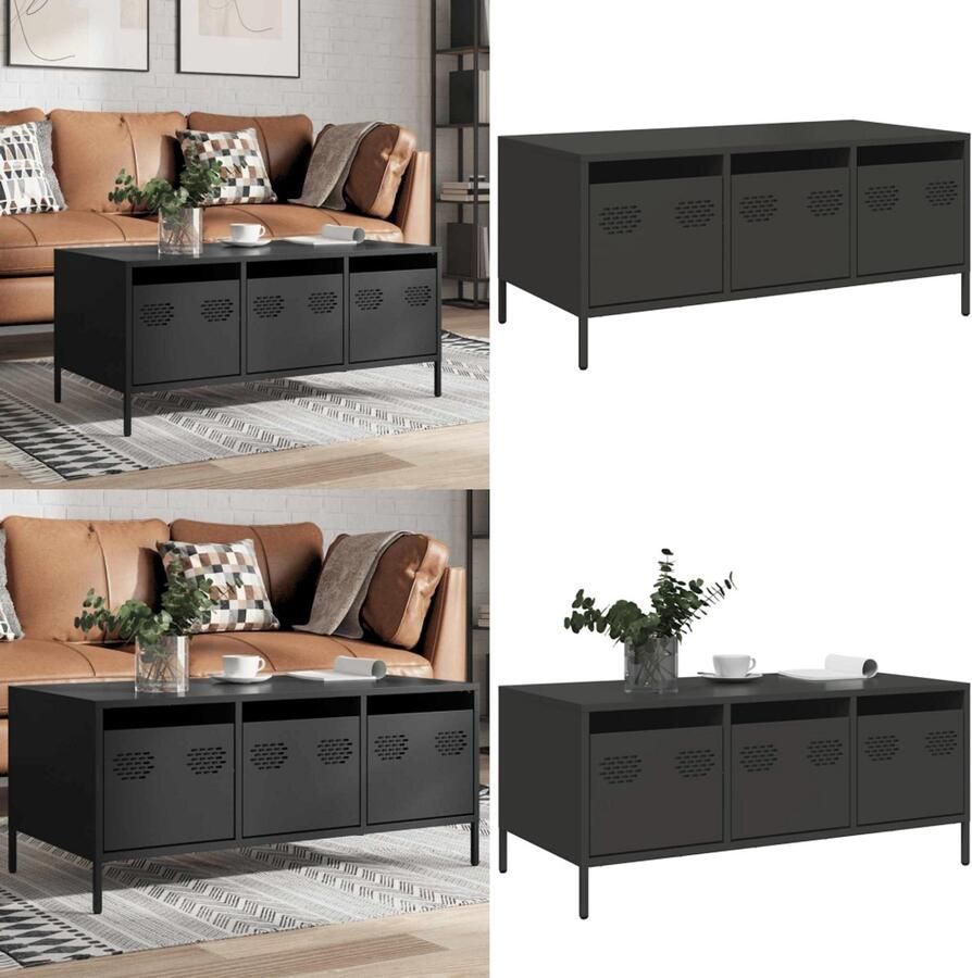 VidaXL Salontafel 101 5x50x43 5 cm koudgewalst staal zwart Salontafel Salontafels Bijzettafel Banktafel