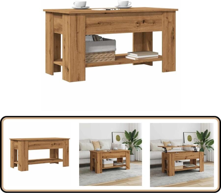 VidaXL Salontafel 101x49x52 cm Hout Eikenlook Salontafel Koffietafel Multifunctionele Tafel Houten Tafel Lift Top Tafel Opbergtafel Woonkamer Meubilair Modern Design Eiken Kleur Compacte Tafel