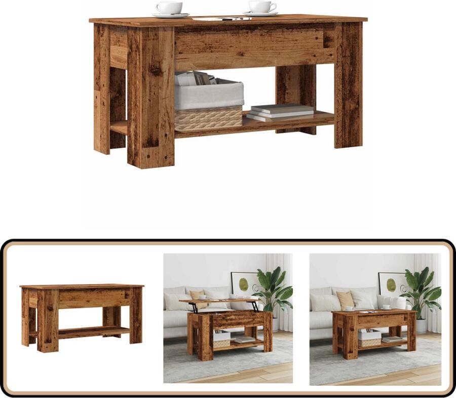 VidaXL Salontafel 101x49x52 cm oud houtkleurig Salontafel Houten Salontafel Multifunctionele Tafel Opbergtafel Lift Top Tafel Eettafel Bijzettafel Modern Meubilair Woonkamer Decoratie Kleine Salontafel