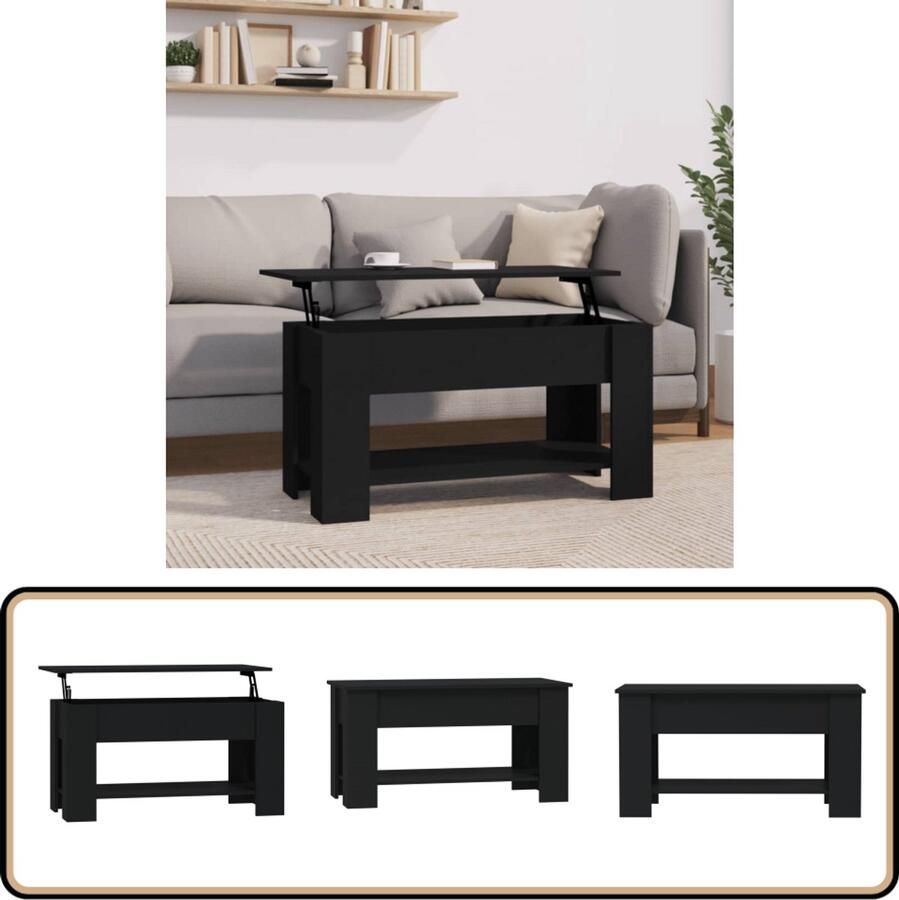 VidaXL Salontafel 101x49x52 cm Bewerkt hout Zwart Salontafel Zwarte Salontafel Houten Salontafel Multifunctionele Tafel Lift-top Tafel Opbergruimte Modern Interieur Kleine Salontafel