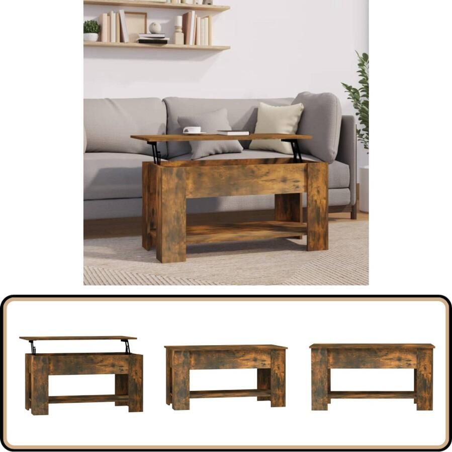 VidaXL Salontafel 101x49x52 cm Gerookt Eiken Salontafel Lift-top Tafel Houten Salontafel Multifunctionele Tafel Bruine Salontafel Kleine Salontafel