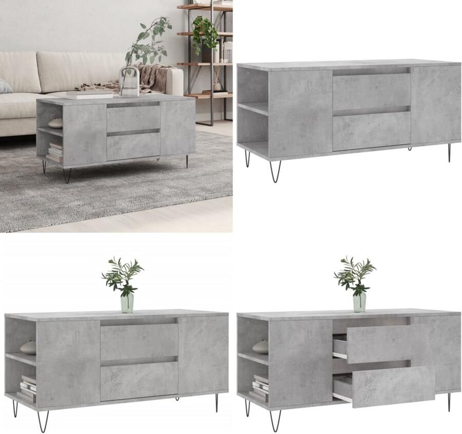VidaXL Salontafel 102x44 5x50 cm bewerkt hout betongrijs Salontafel Salontafels Tafel Bijzettafel