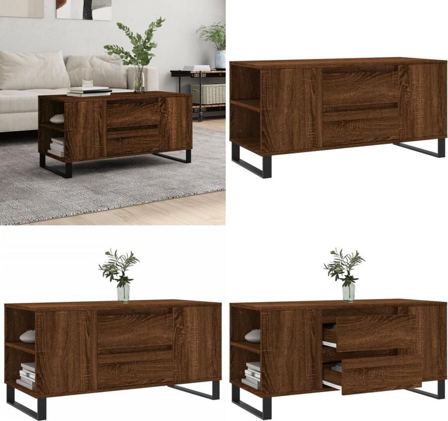 VidaXL Salontafel 102x44 5x50 cm bewerkt hout bruin eikenkleur Salontafel Salontafels Tafel Bijzettafel