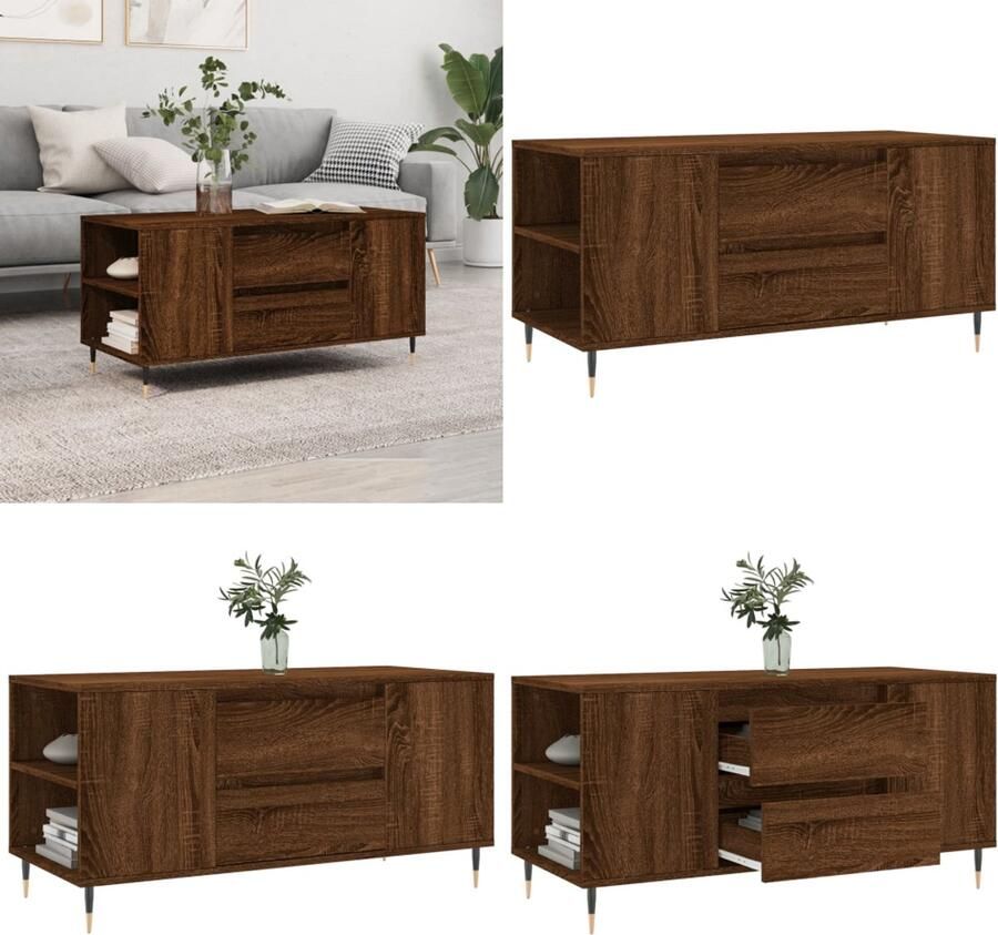 VidaXL Salontafel 102x44 5x50 cm bewerkt hout bruin eikenkleur Salontafel Salontafels Tafel Bijzettafel - Foto 2