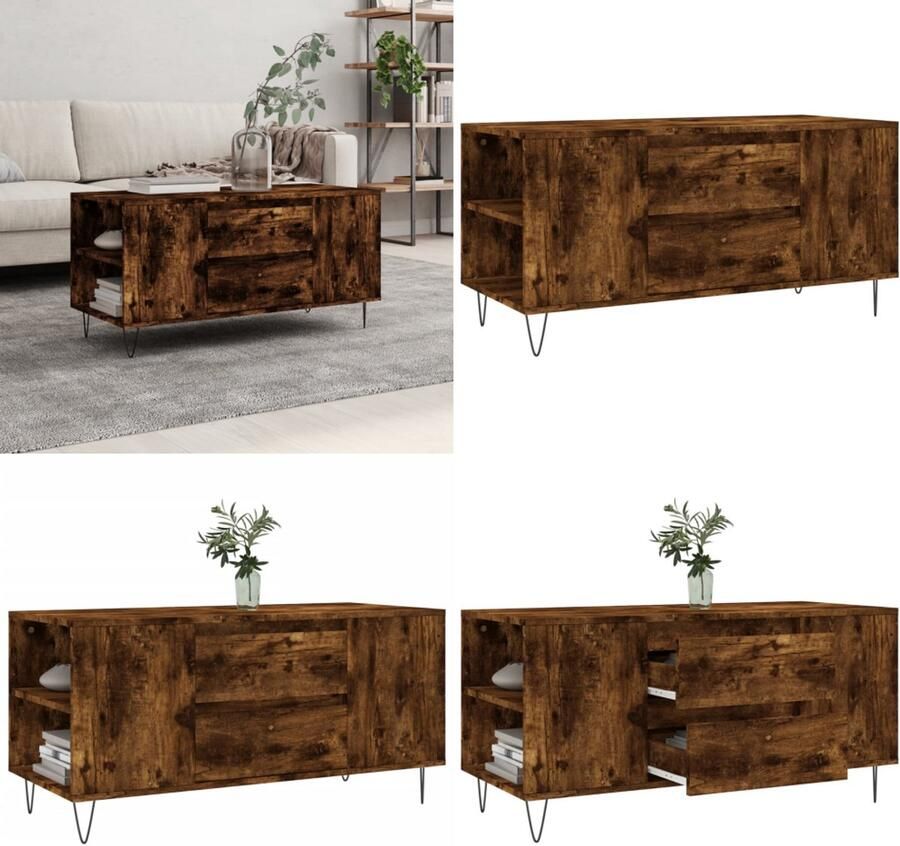 VidaXL Salontafel 102x44 5x50 cm bewerkt hout gerookt eikenkleurig Salontafel Salontafels Tafel Bijzettafel