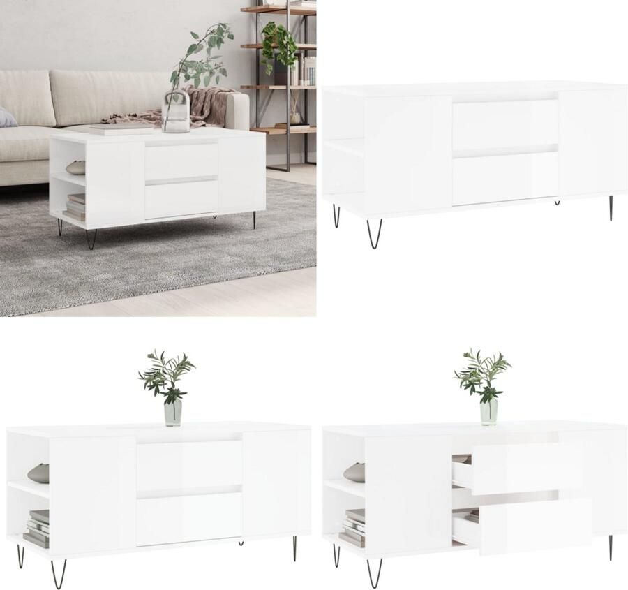 VidaXL Salontafel 102x44 5x50 cm bewerkt hout hoogglans wit Salontafel Salontafels Tafel Bijzettafel