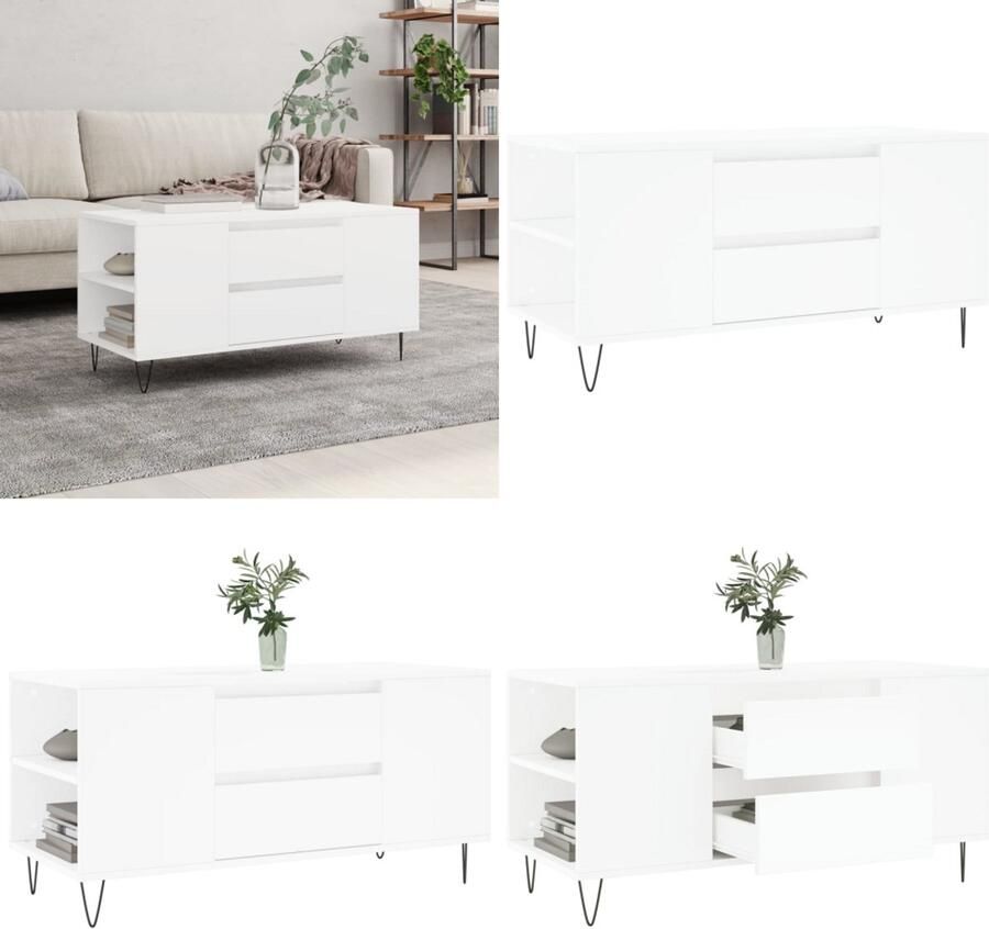 VidaXL Salontafel 102x44 5x50 cm bewerkt hout wit Salontafel Salontafels Tafel Bijzettafel