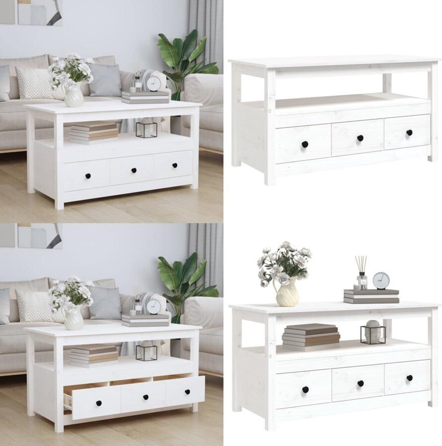 VidaXL Salontafel 102x49x55 cm massief grenenhout wit Salontafel Salontafels Tafel Bijzettafel