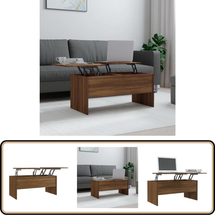VidaXL Salontafel 102x50 5x46 5 cm Bruin eiken Salontafel Houten Salontafel Bruine Salontafel Bruin Eiken Living Room Furniture Meubelen