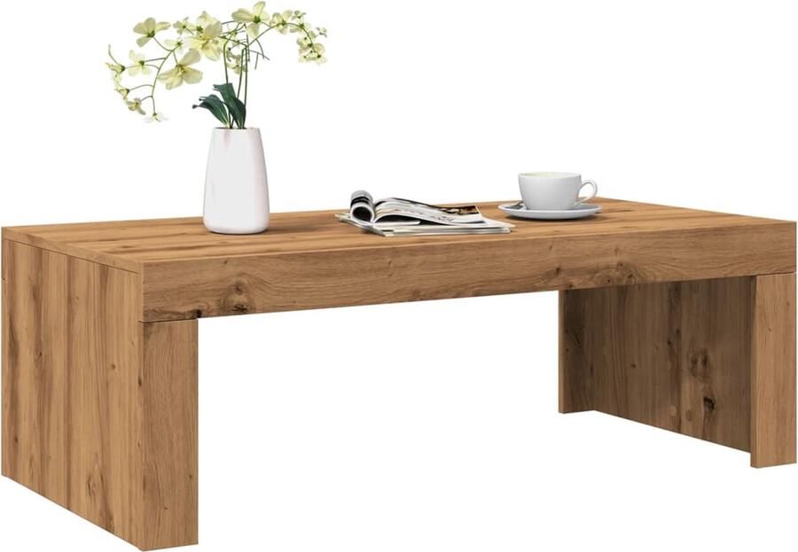VidaXL Salontafel 102x50x35 cm Artisanaal Eiken Salontafel Houten Salontafel Modern Meubilair Livingroom Furniture Eiken Kleur Koffietafel Tv Tafellaar Kunststof Salontafel Lounge Set Binnenhuisdecoratie - Foto 3
