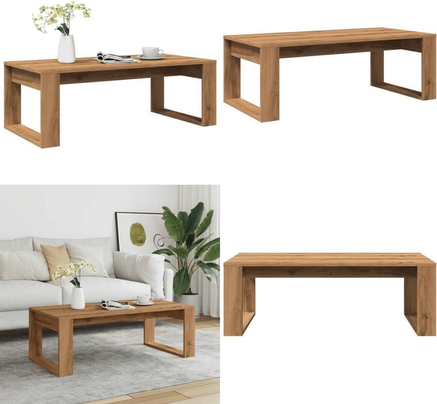 VidaXL Salontafel 102x50x35 cm bewerkt hout artisanaal eikenkleurig Salontafel Salontafels Bijzettafel Banktafel