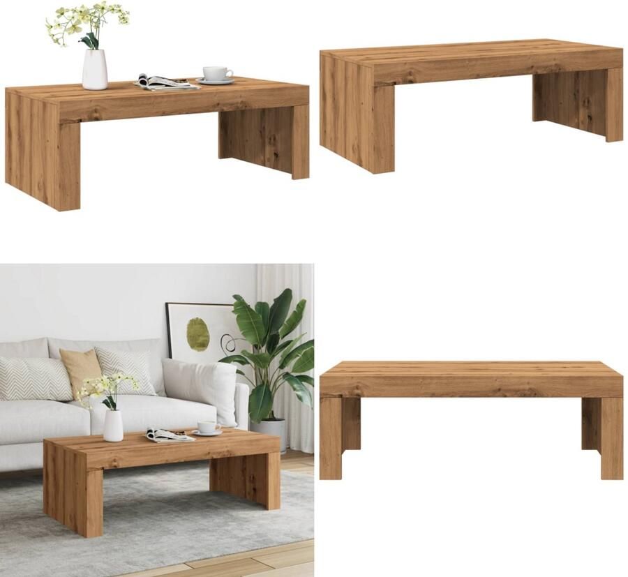 VidaXL Salontafel 102x50x35 cm bewerkt hout artisanaal eikenkleurig Salontafel Salontafels Tafel Bijzettafel