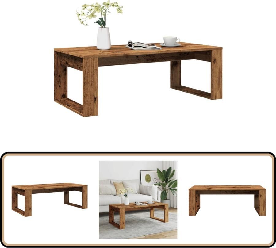 The Living Store Salontafel 102x50x35 cm bewerkt hout oude houtkleurig Salontafel Houten Salontafel Vintage Salontafel Landelijke Salontafel Moderne Salontafel - Foto 3