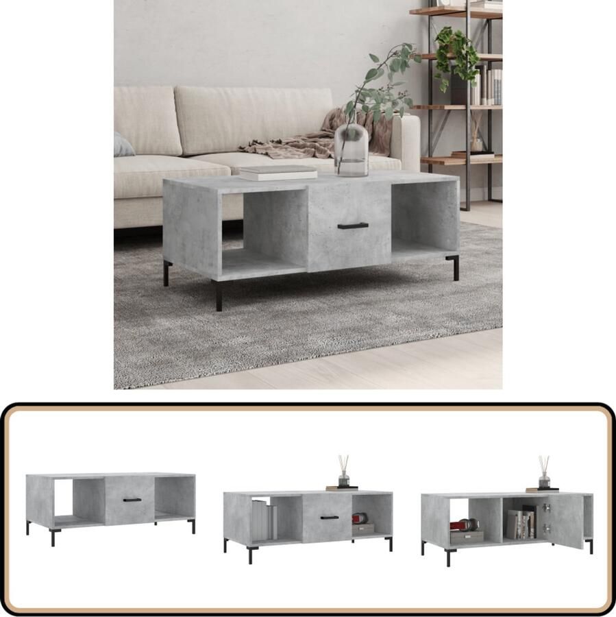 VidaXL Salontafel 102x50x40 cm Bewerkt hout Betongrijs Salontafel Bijzettafel Houten Salontafel Grijze Salontafel Moderne Salontafel Met Lade Salontafel Met Opbergvakken Tv Tafeltje Living Room Furniture Meubilair