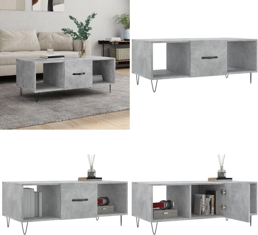 VidaXL Salontafel 102x50x40 cm bewerkt hout betongrijs Salontafel Salontafels Tafel Bijzettafel