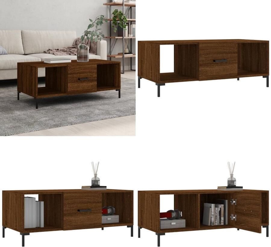 VidaXL Salontafel 102x50x40 cm bewerkt hout bruin eikenkleur Salontafel Salontafels Tafel Bijzettafel