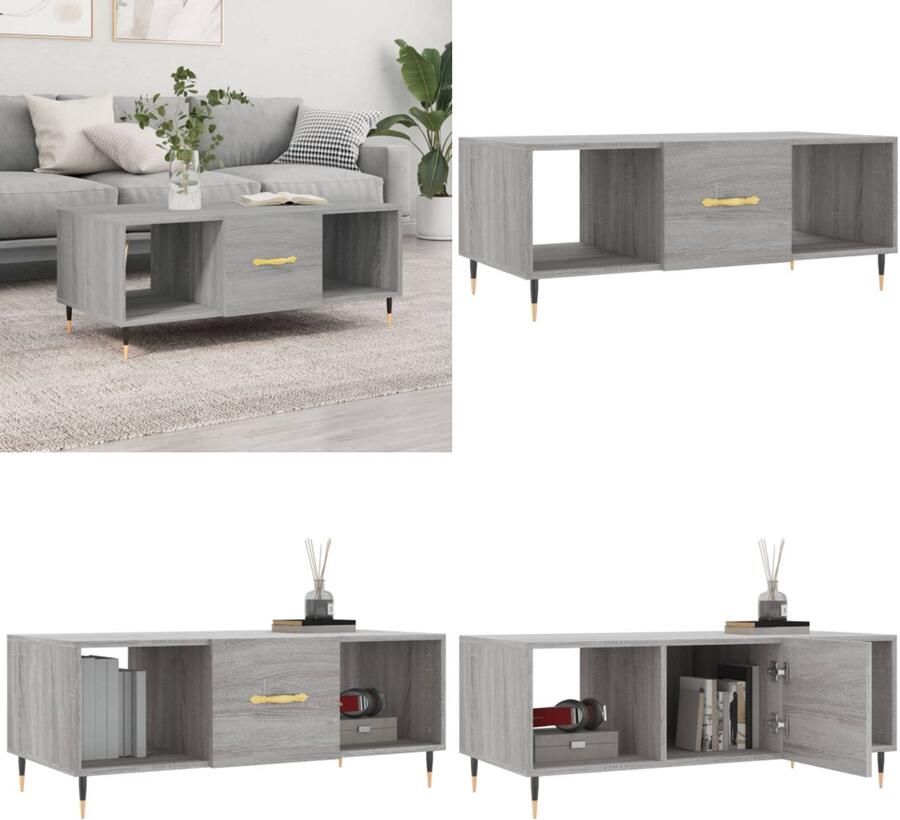 VidaXL -Salontafel-102x50x40-cm-bewerkt-hout-grijs-sonoma-eikenkleurig Salontafel Salontafels Tafel Bijzettafel - Foto 3