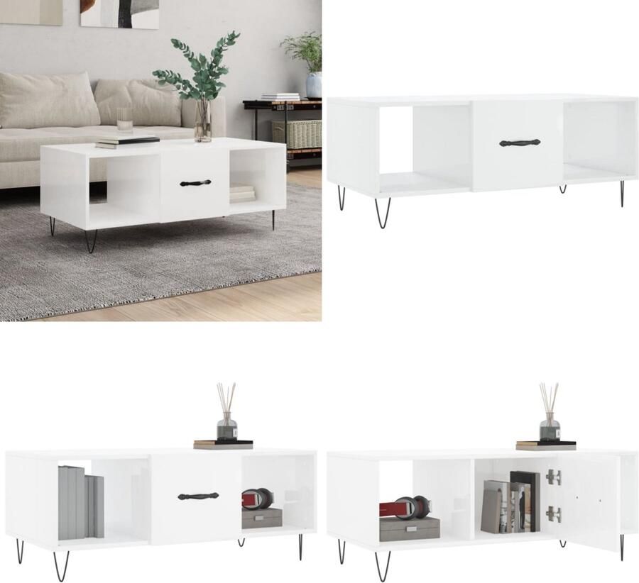 VidaXL Salontafel 102x50x40 cm bewerkt hout hoogglans wit Salontafel Salontafels Tafel Bijzettafel