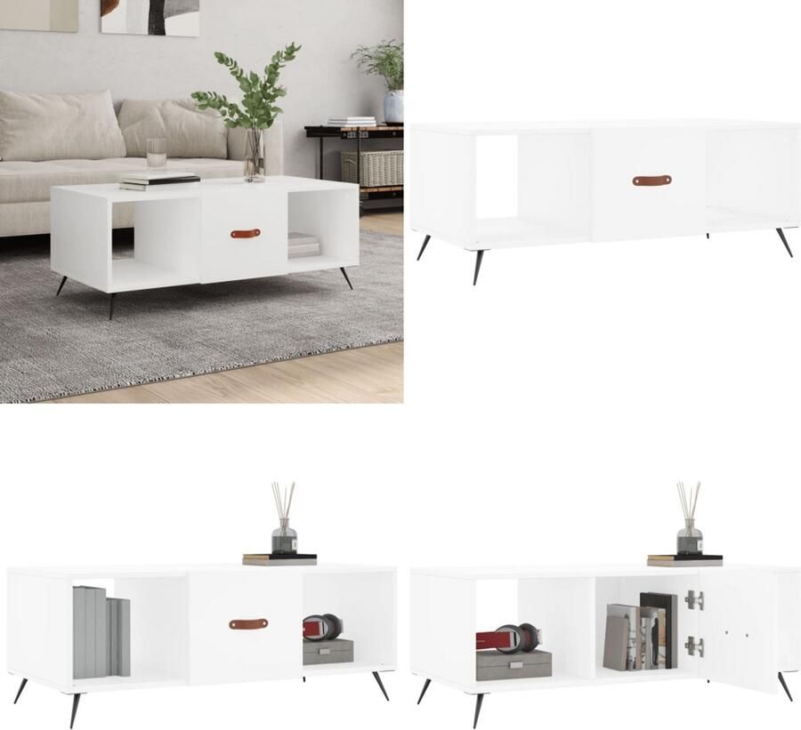 VidaXL -Salontafel-102x50x40-cm-bewerkt-hout-wit Salontafel Salontafels Tafel Bijzettafel - Foto 2