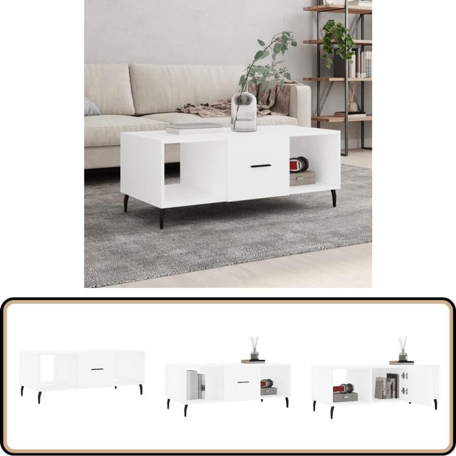 VidaXL Salontafel 102x50x40 cm Bewerkt hout Wit Salontafel Witte Salontafel Houten Salontafel Industriële Salontafel Bijzettafel