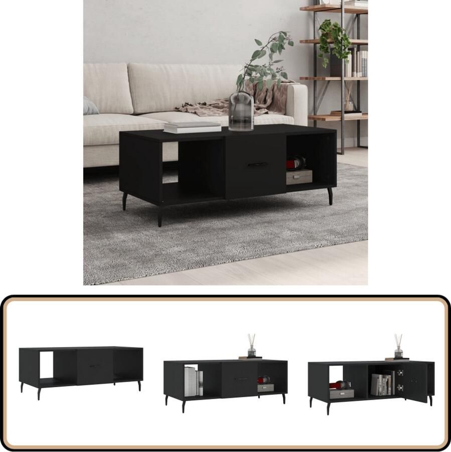 VidaXL Salontafel 102x50x40 cm Bewerkt hout Zwart Salontafel Bijzettafel Houten Salontafel Zwarte Salontafel Met Lade Tv Tafeltje