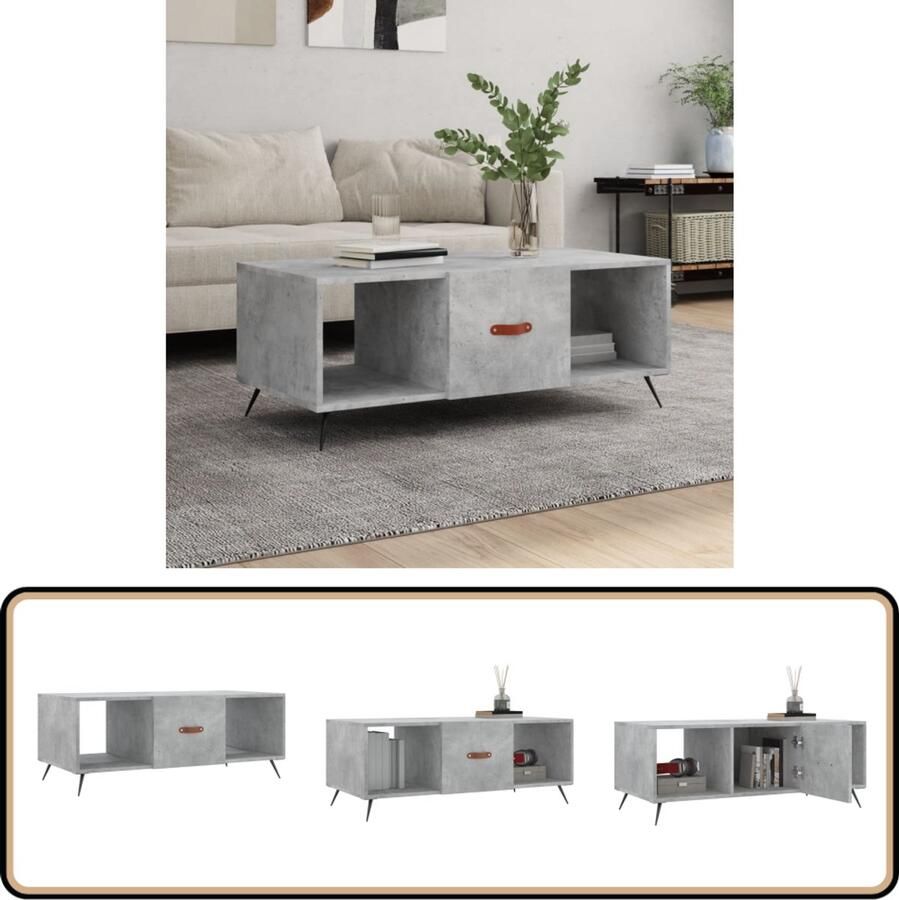 VidaXL Salontafel 102x50x40 cm Bewerkte hout Grijs Salontafel Bijzettafel Houten Salontafel Beton Grijze Salontafel Moderne Salontafel