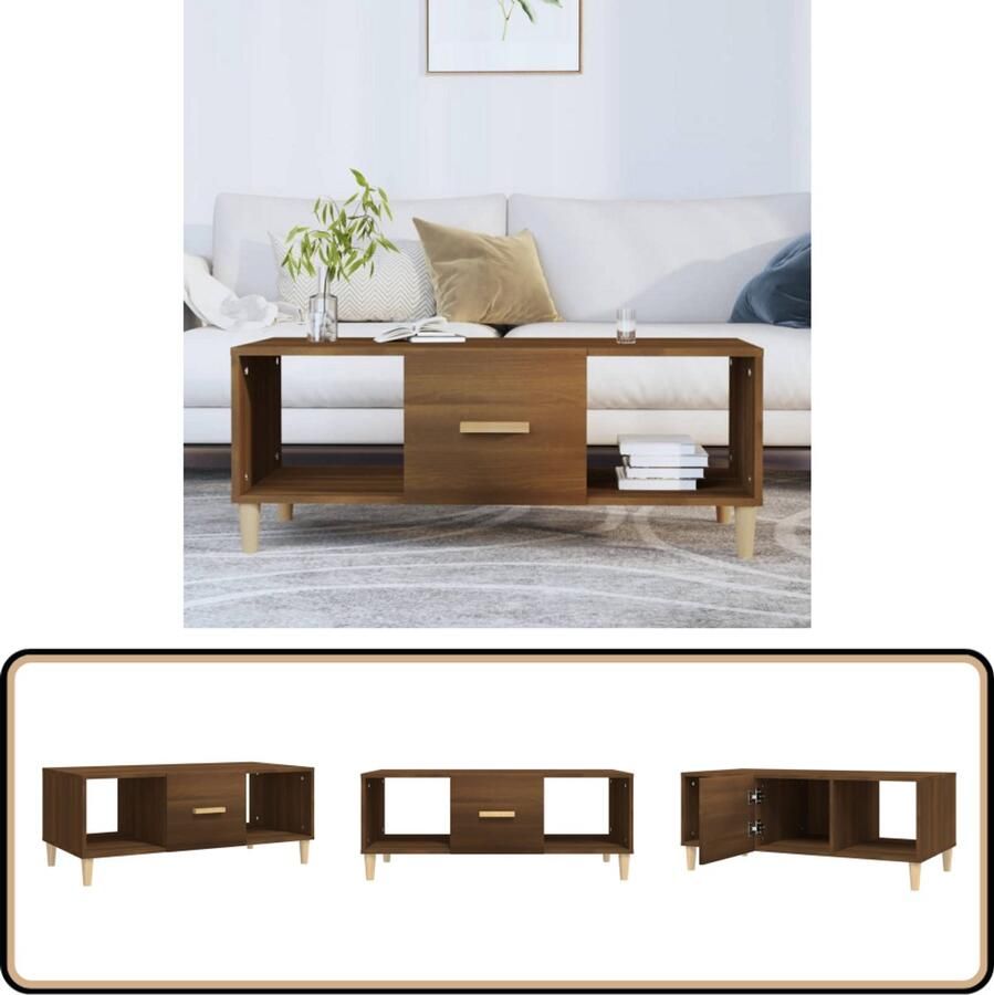 VidaXL Salontafel 102x50x40 cm Bruin eikenhout Salontafel Bijzettafel Houten Salontafel Bruine Eiken Meubilair Banktafel