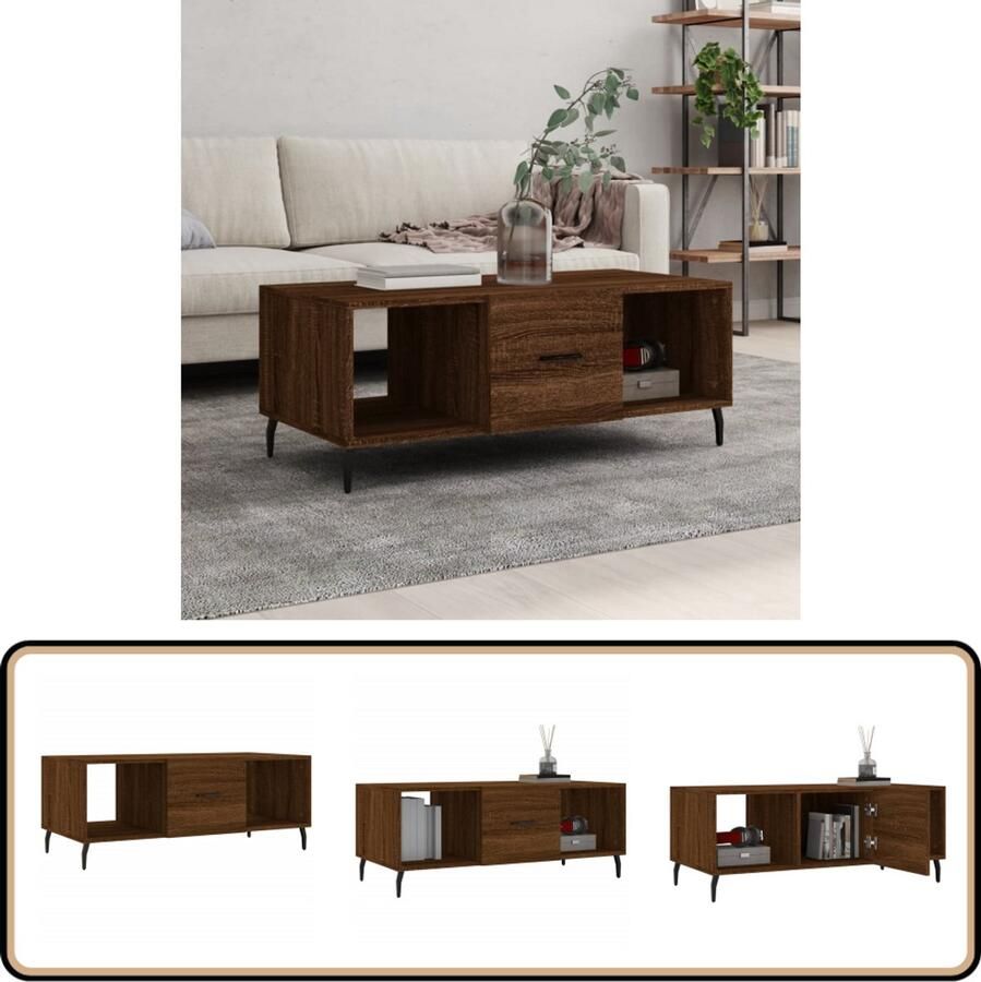 VidaXL Salontafel 102x50x40 cm Bruin Eikenkleur Salontafel Bijzettafel Houten Salontafel Bruine Eiken Meubilair Tv Tafeltje